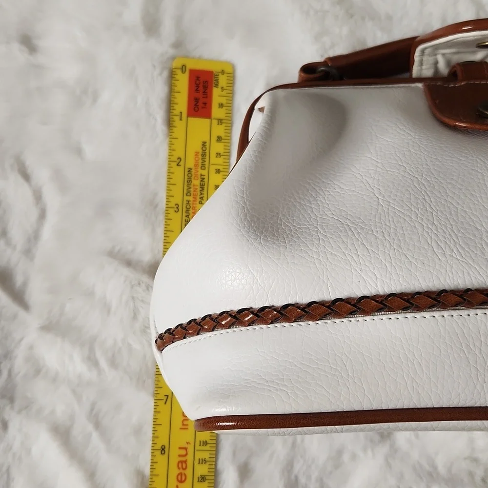Vintage White Leather Structured Top Handle Dolce Vita Medium Sized Bag
